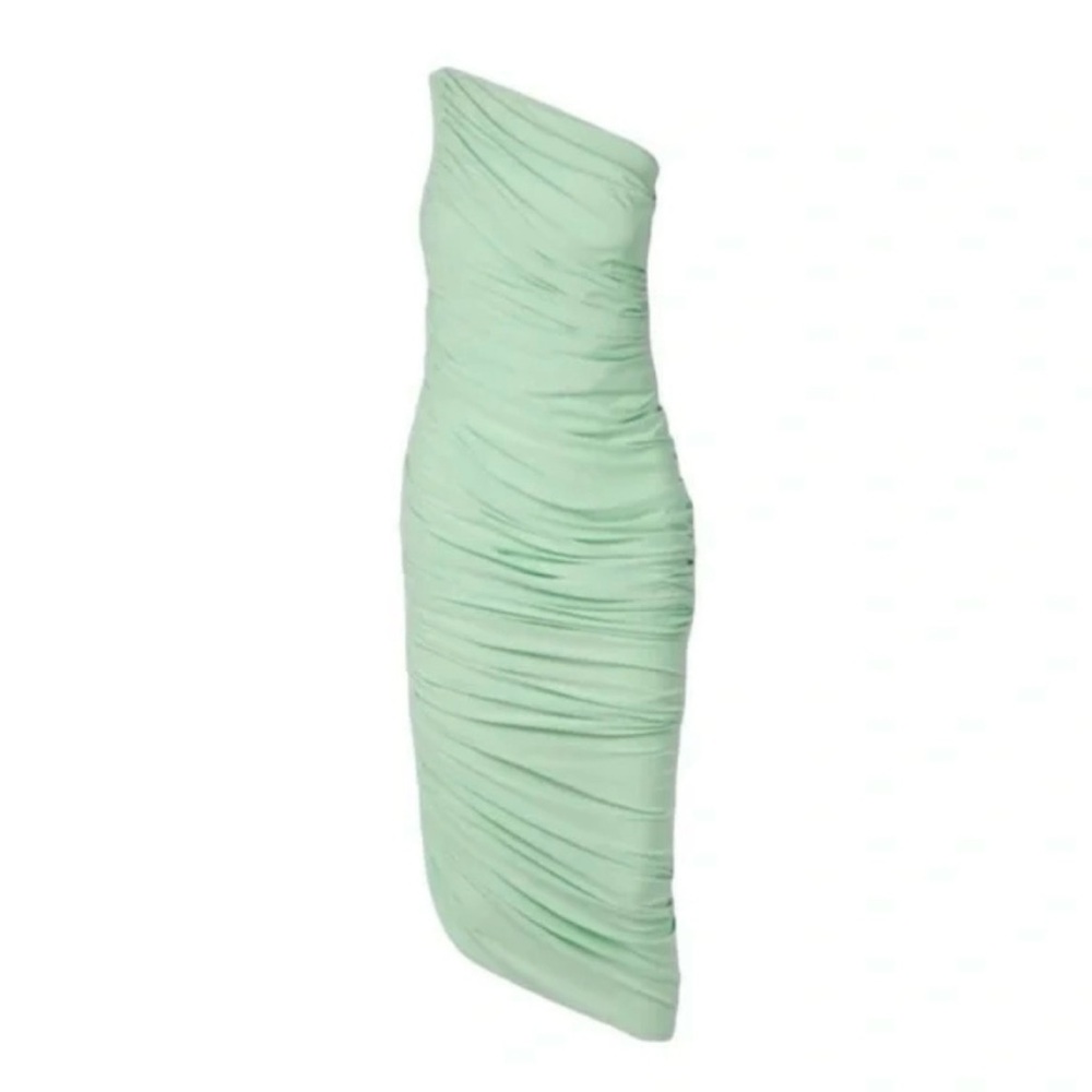 Norma Kamali One-Shoulder Ruched Mint Dress